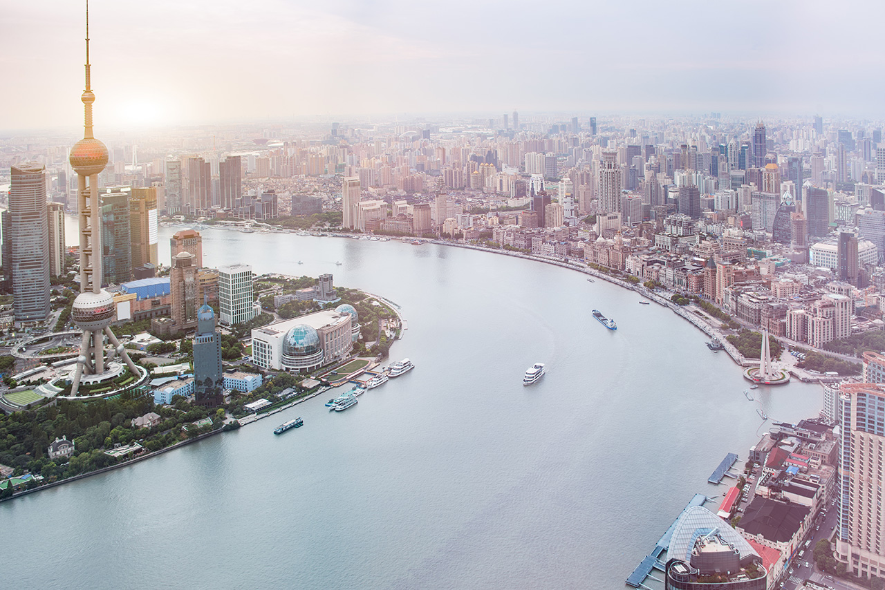 中国 上海 外滩 长江 江滩 城市